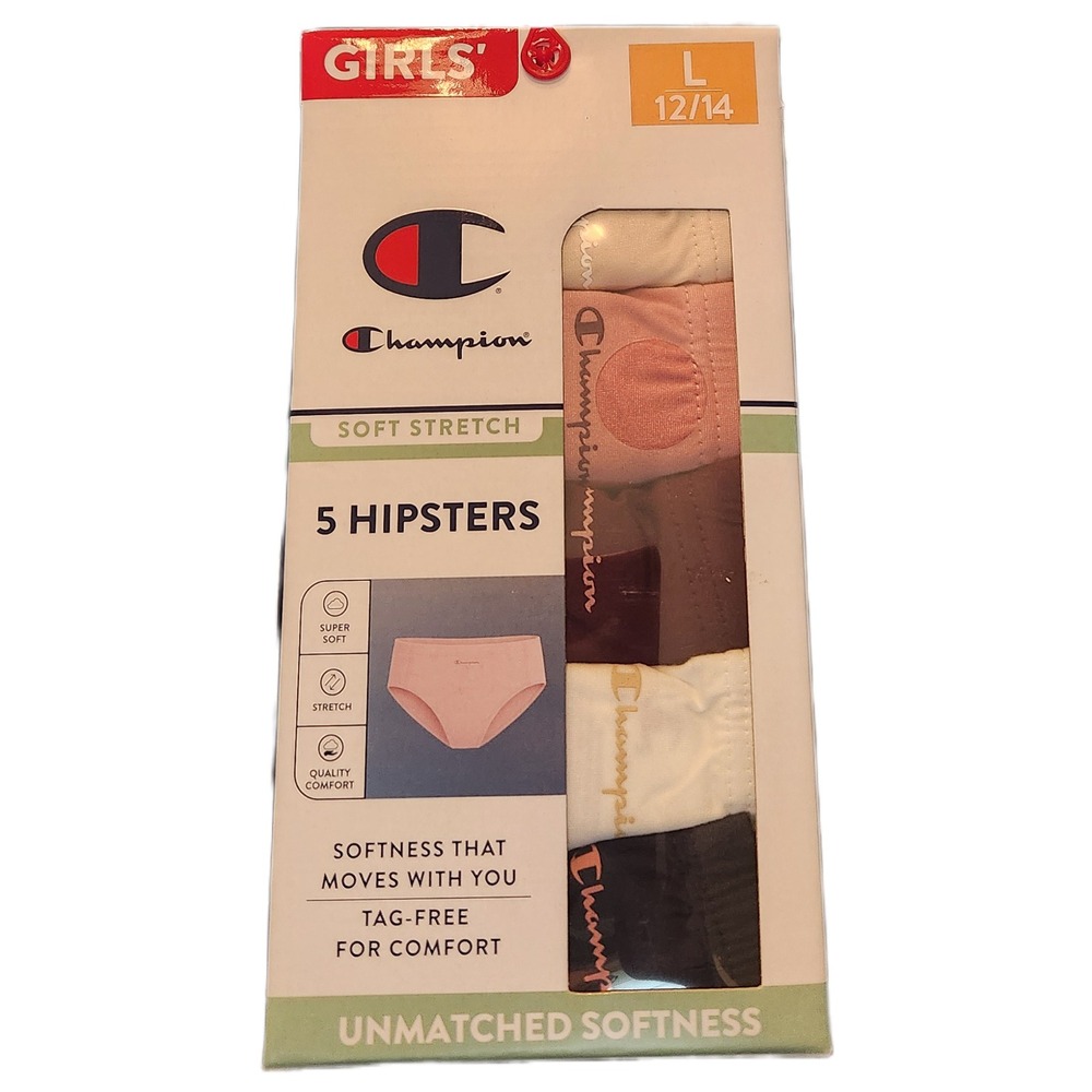 Champion Girls Soft Stretch Hipster Underwear 5 Pack Multi Logo Size L 12/14